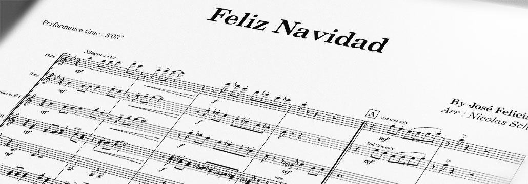 Feliz Navidad, christmas song arranged for concert band harmonie, full score