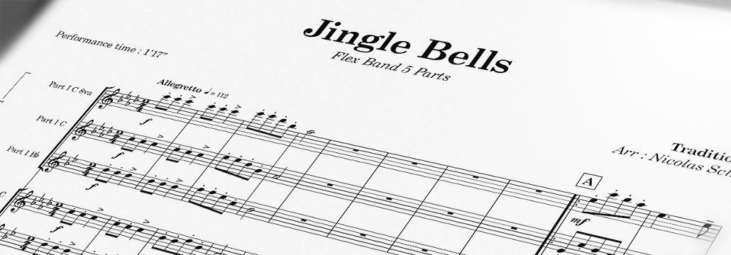 Jingle Bells, Vive le Vent, arrangement pour orchestre flexible à 5 voix et percussion par Nicolas Schiff